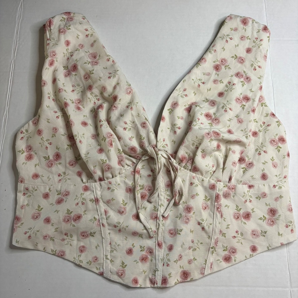 Cider Women's Floral Corset Top 1XL Pink Rose Tie Front